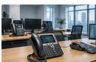 Oficina con conmutadores telefónicos instalados